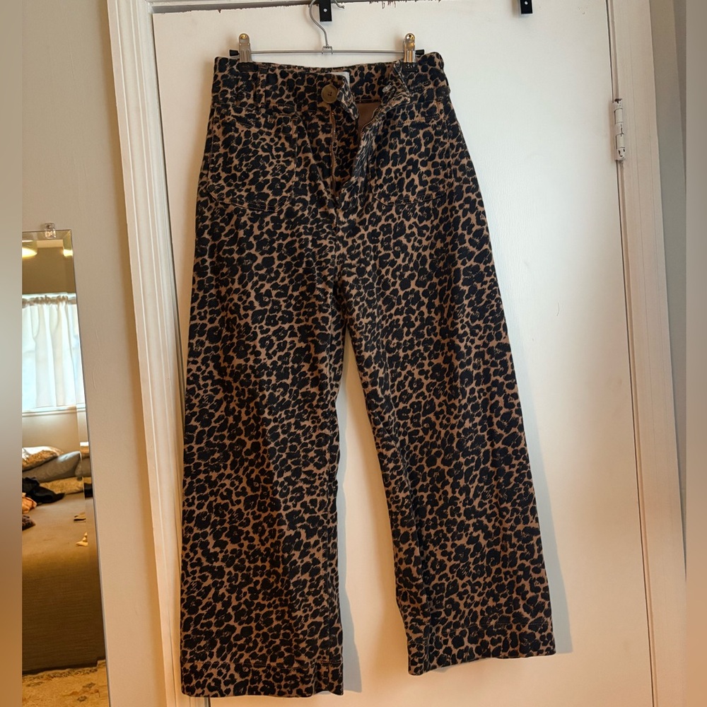 Maeve Collete Leopard Print Wide-Leg Pants 28